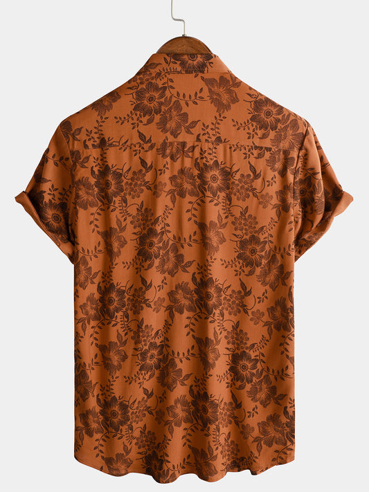 Floréon | Chemise Homme Fleurie Terracotta