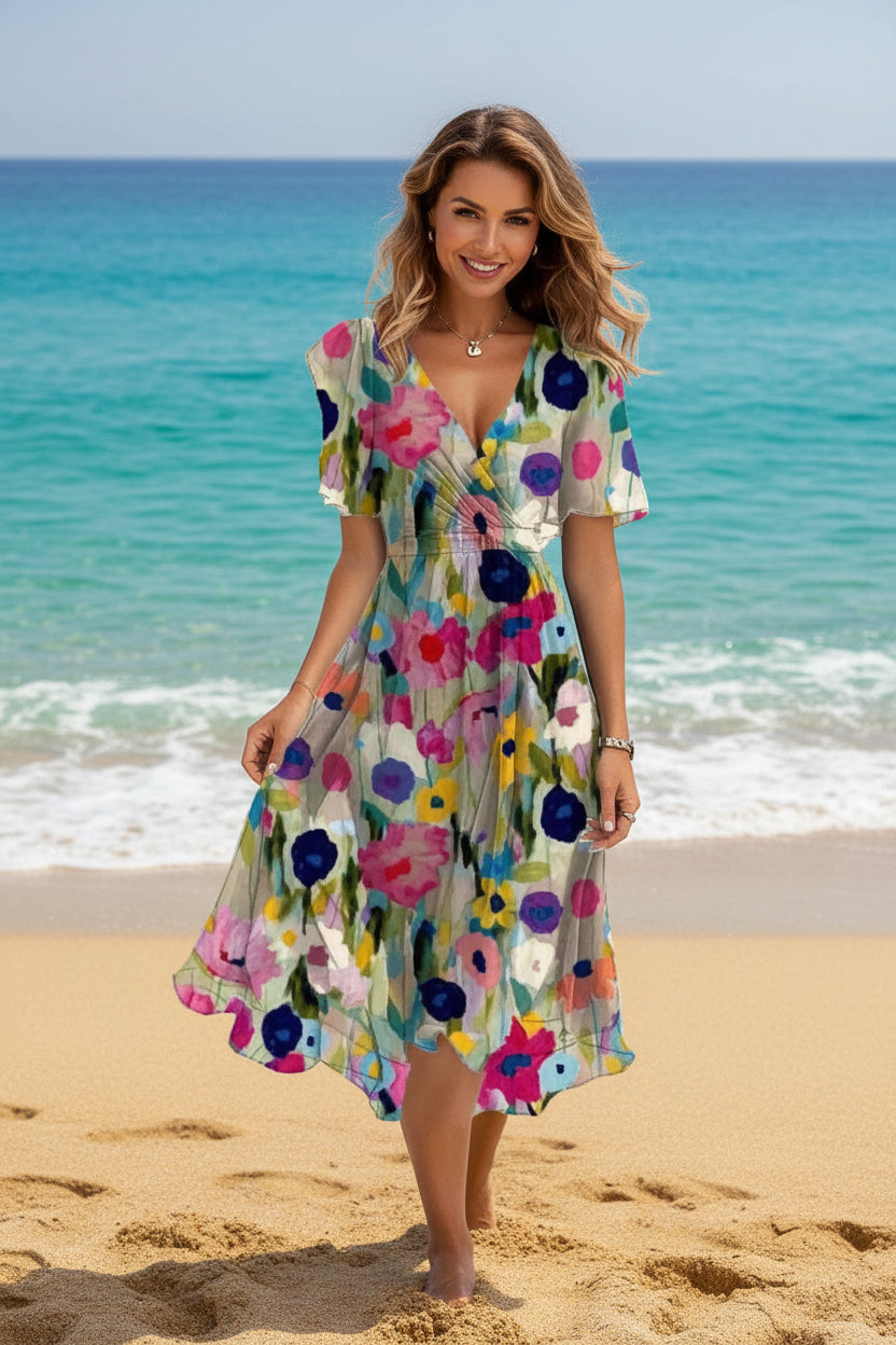 Azura | Robe Midi Plissée à Imprimé Éclatant