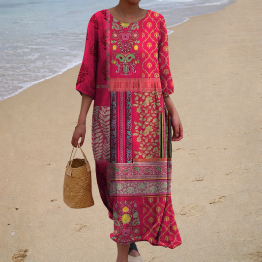 Saphira | Robe Longue Bohème à Imprimé Patchwork