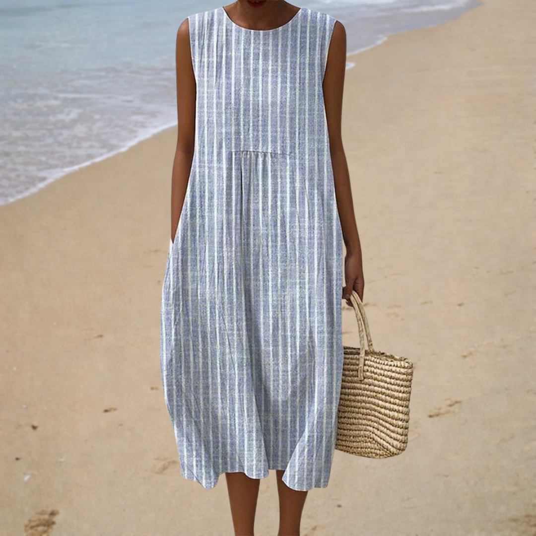 Élise | Robe Midi Rayée à Coupe Ample