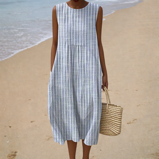 Élise | Robe Midi Rayée à Coupe Ample