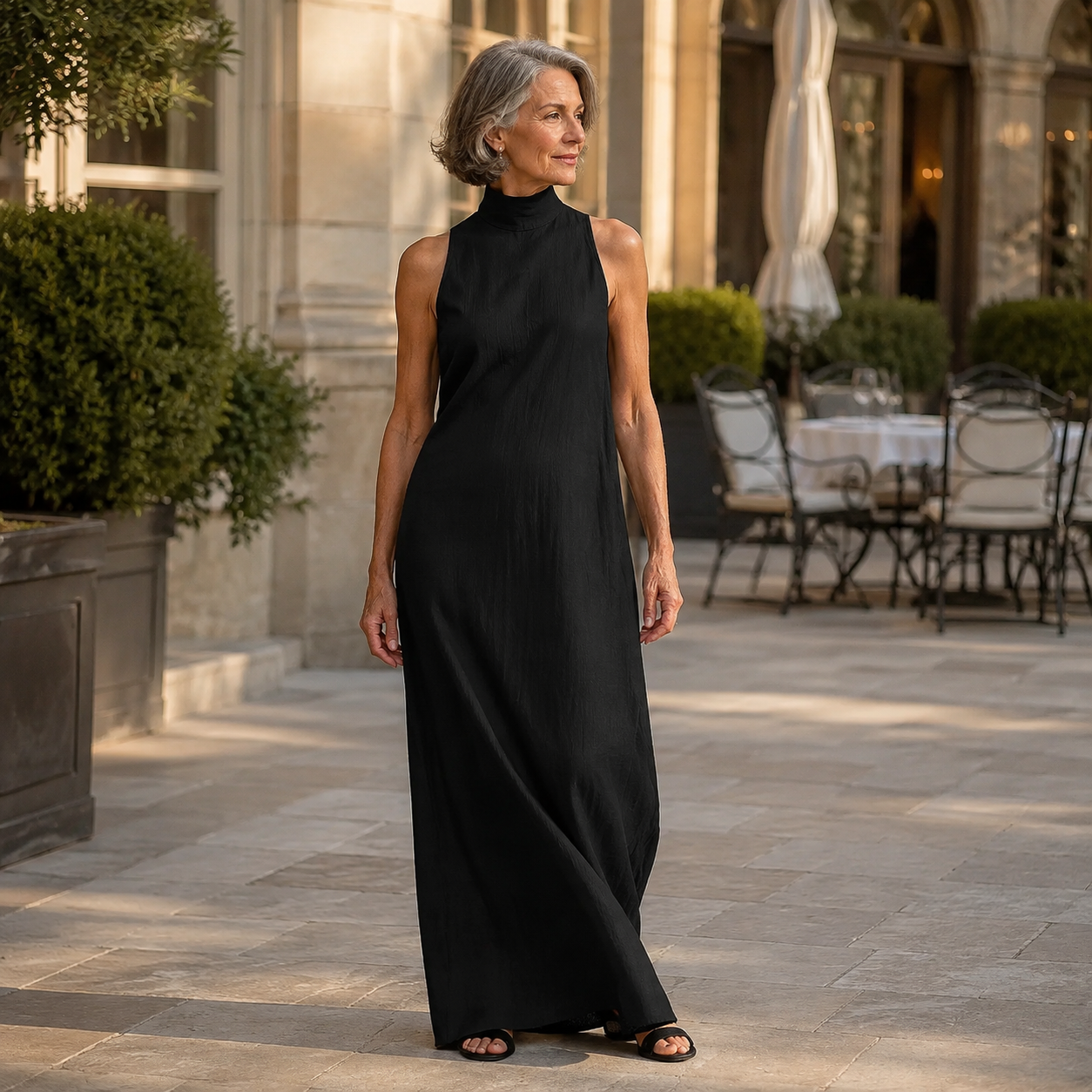 Solange | Robe longue fluide à col montant