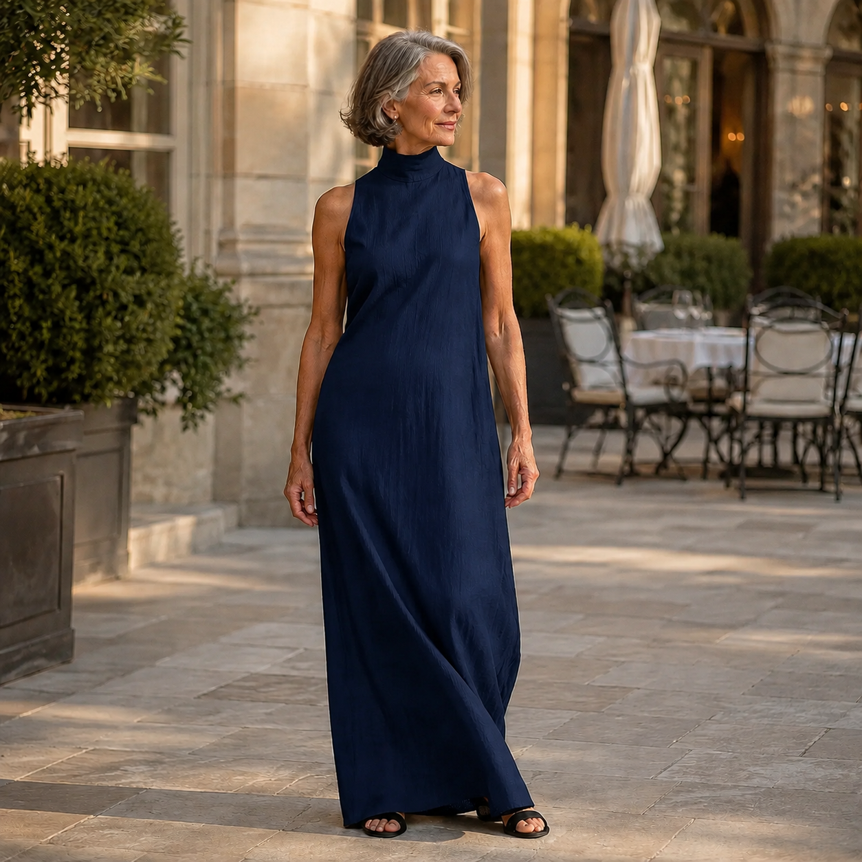 Solange | Robe longue fluide à col montant