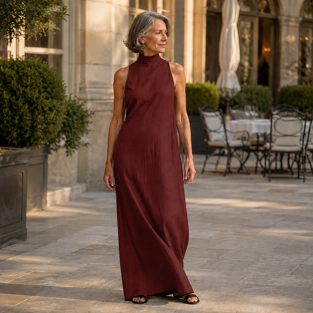 Solange | Robe longue fluide à col montant
