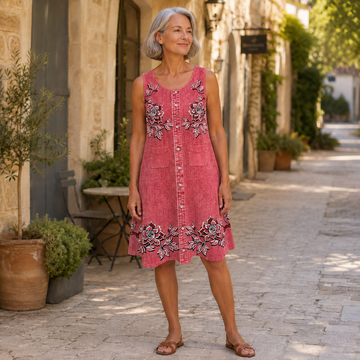 Ysoria | Robe Sans Manches en Denim Fleuri