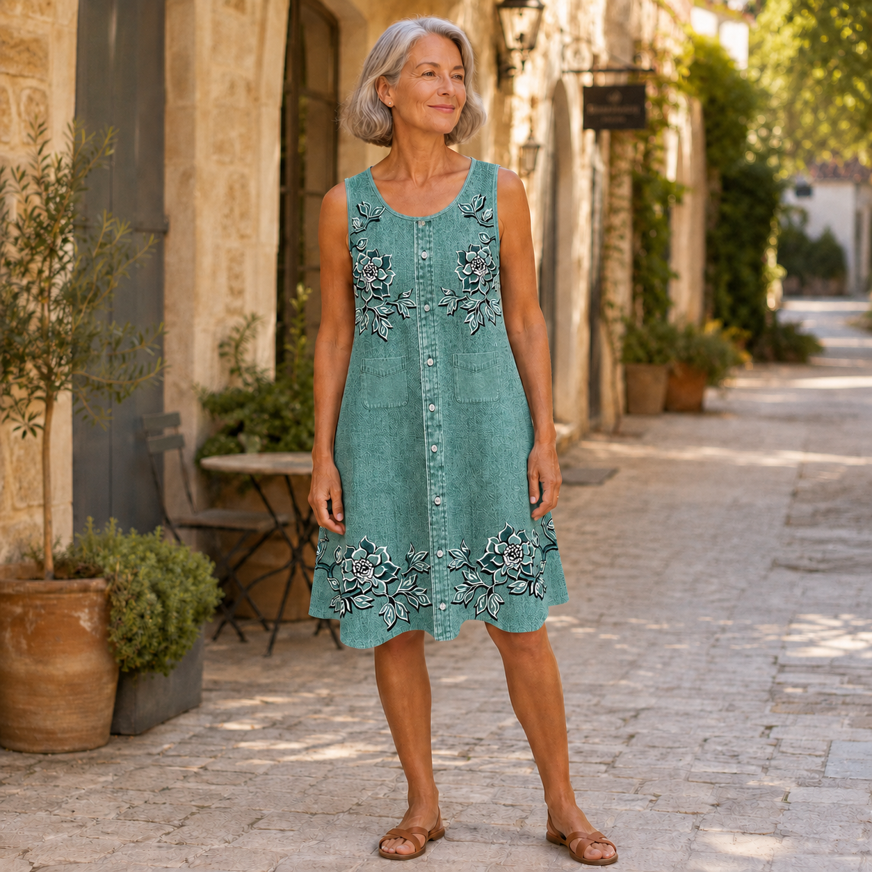 Ysoria | Robe Sans Manches en Denim Fleuri
