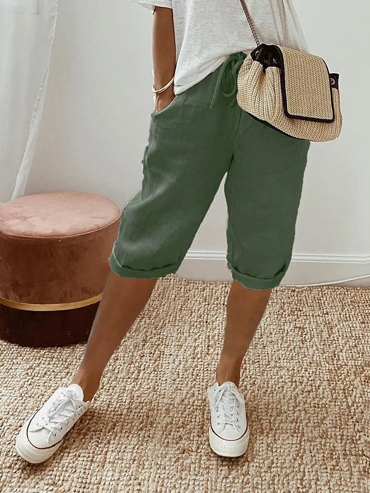 Soléane | Pantalon Capri Décontracté à Taille Ajustable