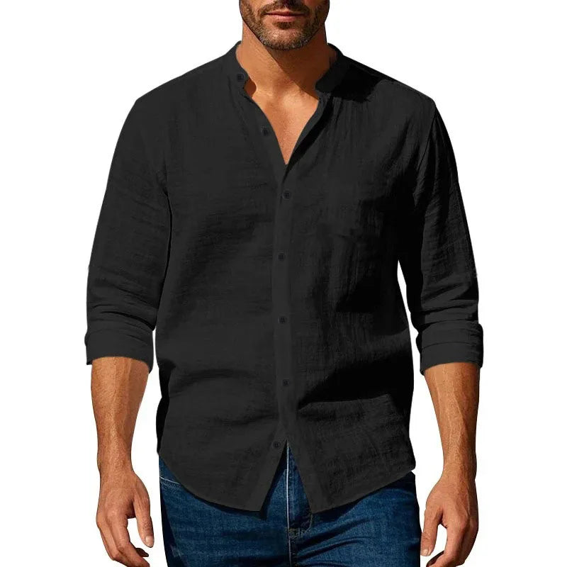 Théo | Chemise en Lin à Col Mao