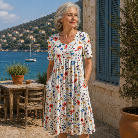 Bertille | Robe Longue Fleurie à Manches Courtes