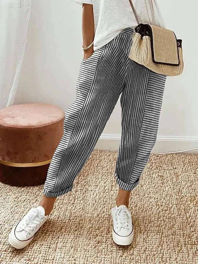 Églantine | Pantalon Rayé Décontracté à Coupe Fluide