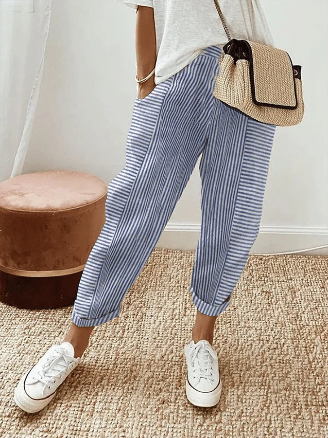 Églantine | Pantalon Rayé Décontracté à Coupe Fluide