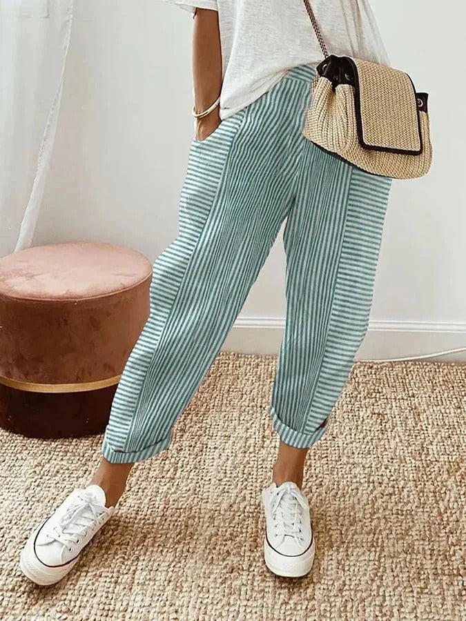 Églantine | Pantalon Rayé Décontracté à Coupe Fluide