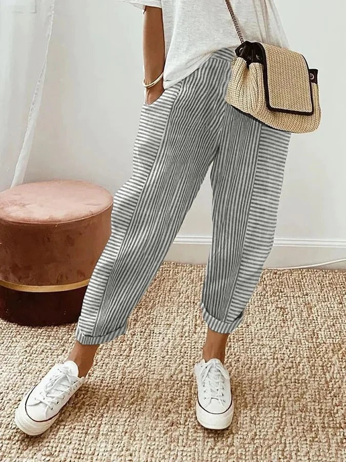 Églantine | Pantalon Rayé Décontracté à Coupe Fluide