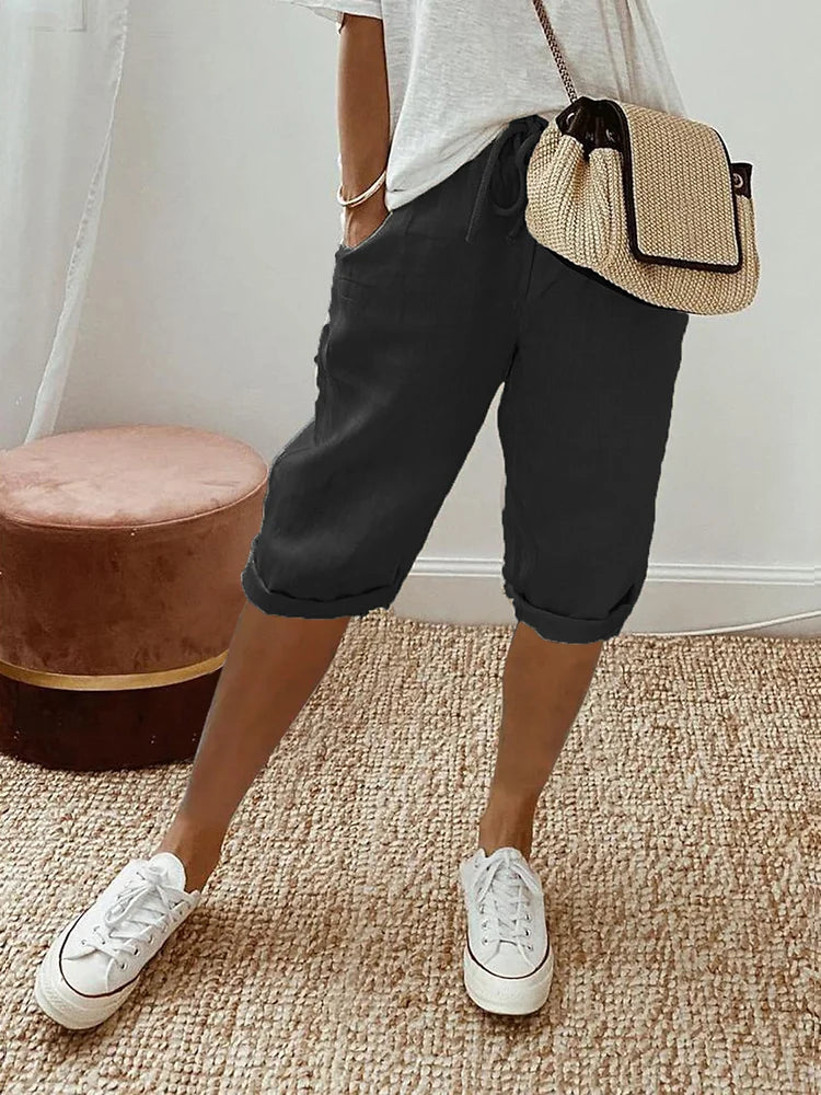 Soléane | Pantalon Capri Décontracté à Taille Ajustable