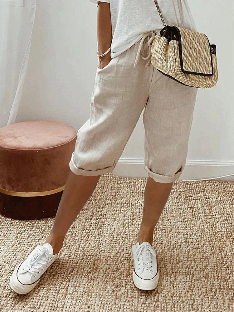 Soléane | Pantalon Capri Décontracté à Taille Ajustable
