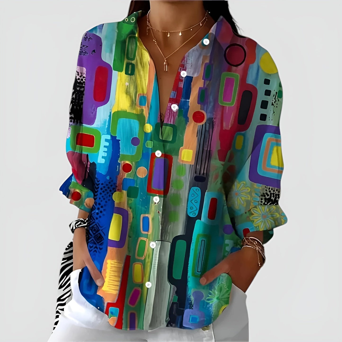 Auraline | Blouse Moderne à Imprimé Abstrait