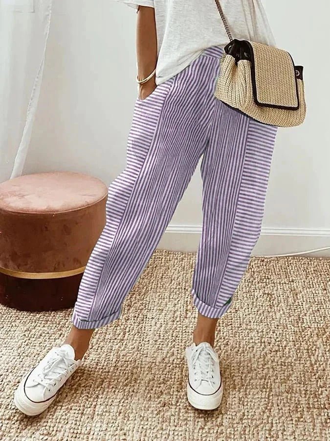 Églantine | Pantalon Rayé Décontracté à Coupe Fluide