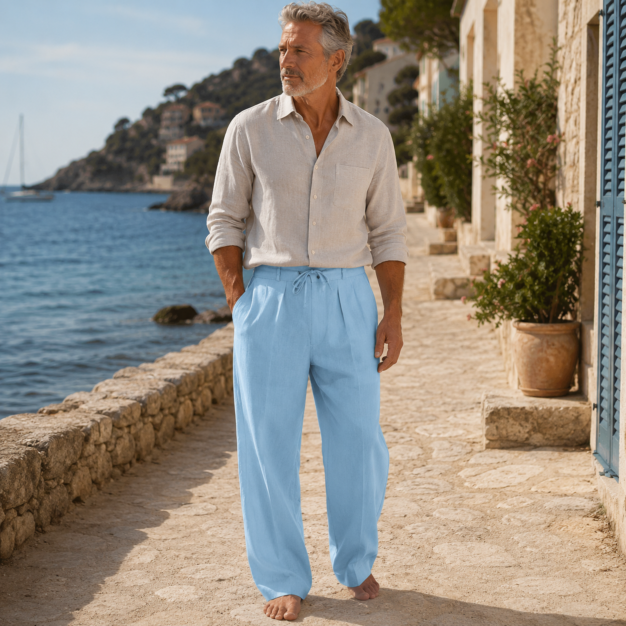 Raphaël | Pantalon en Lin Décontracté à Taille Ajustable
