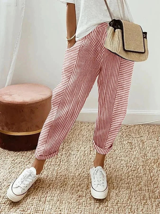 Églantine | Pantalon Rayé Décontracté à Coupe Fluide