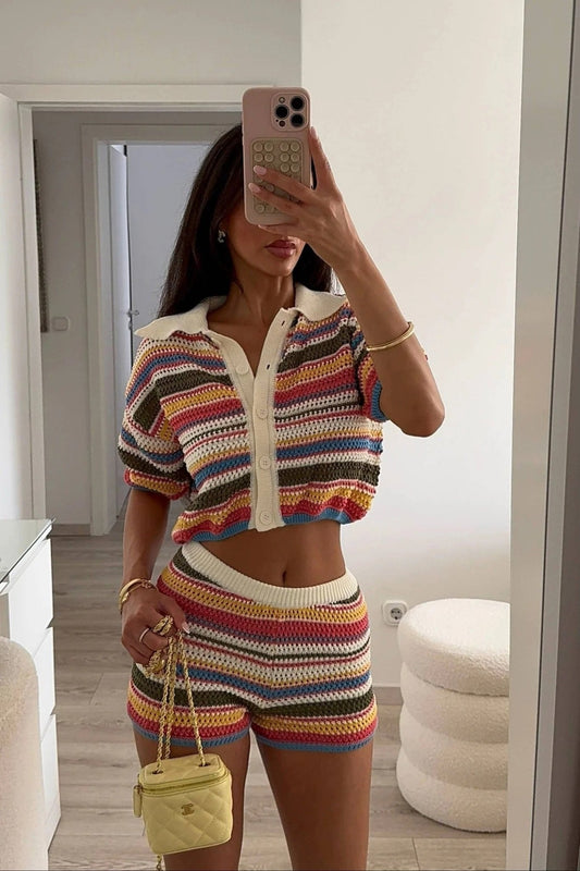 Sophie | Ensemble Coordonné Rayé en Maille Crochetée