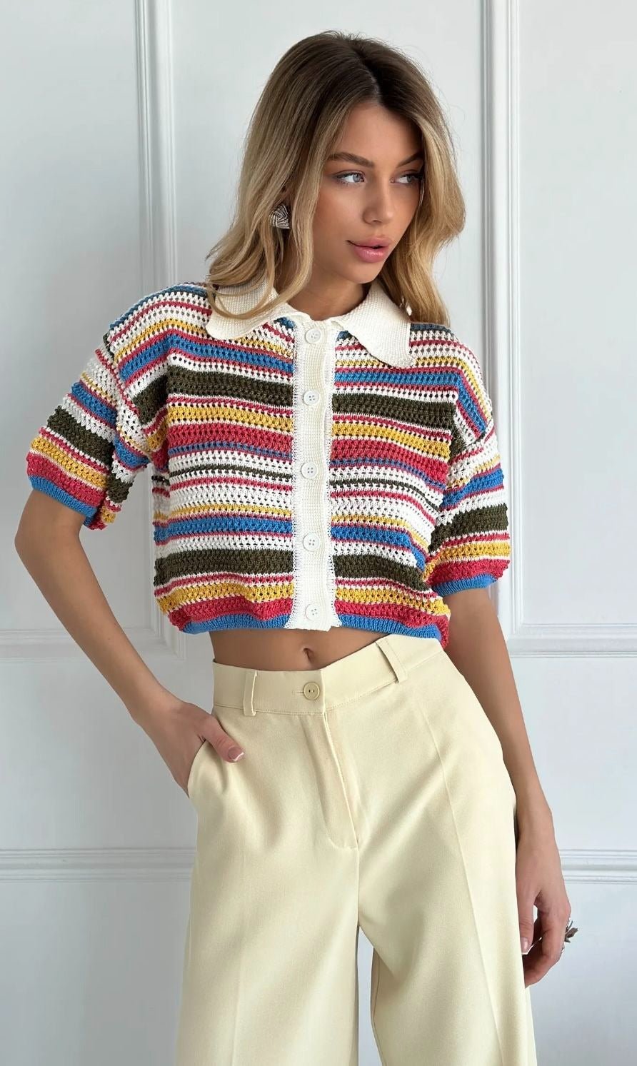 Sophie | Ensemble Coordonné Rayé en Maille Crochetée