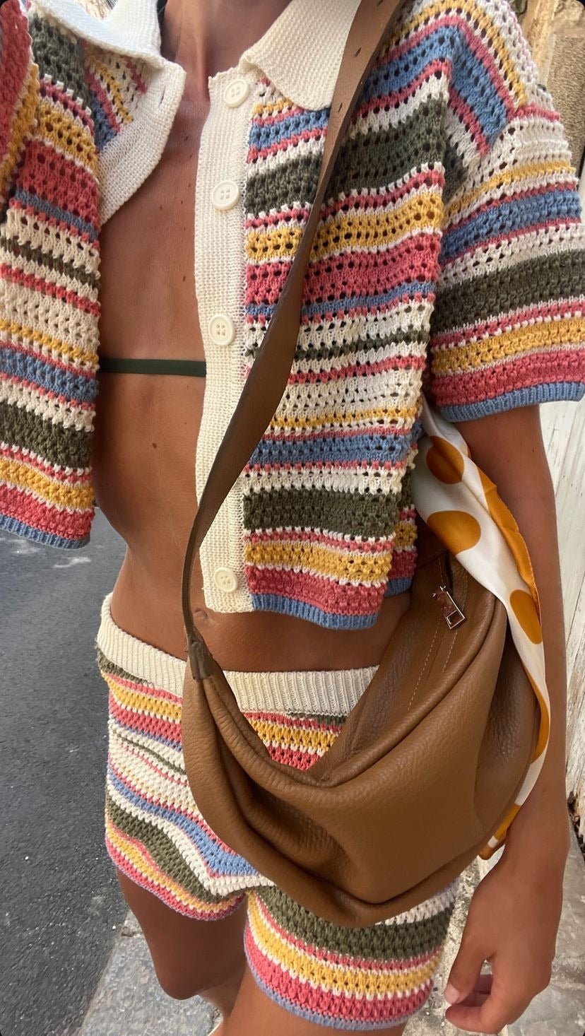 Sophie | Ensemble Coordonné Rayé en Maille Crochetée